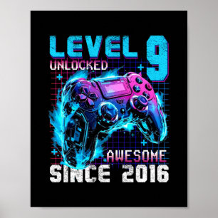 Póster Nivel 9 Desbloqueado Increíble Desde 2016 Cumpleañ
