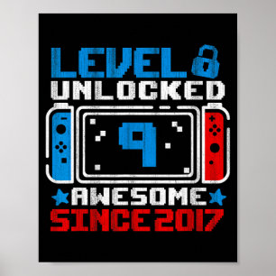 Póster Nivel 9 Desbloqueado Regalo de Cumpleaños número 9
