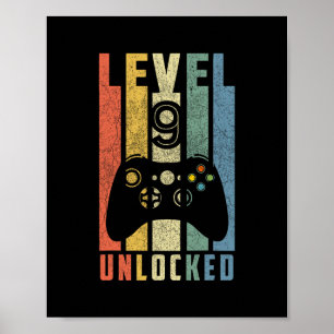 Póster Nivel 9 Desbloqueado Regalo de cumpleaños para niñ