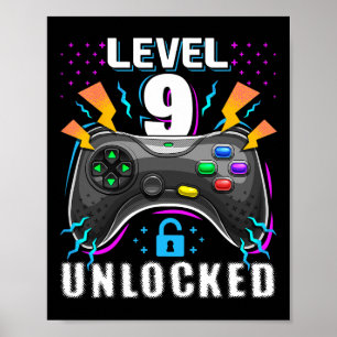 Póster Nivel 9 Desbloqueado Videojuego Cumpleaños 9 Gif p
