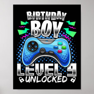 Póster Nivel 9 Desbloqueado Videojuego Cumpleaños 9 Gif p