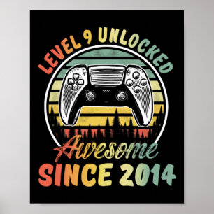Póster Nivel 9 Desbloqueado Videojuego Niño de 9 Años 9º