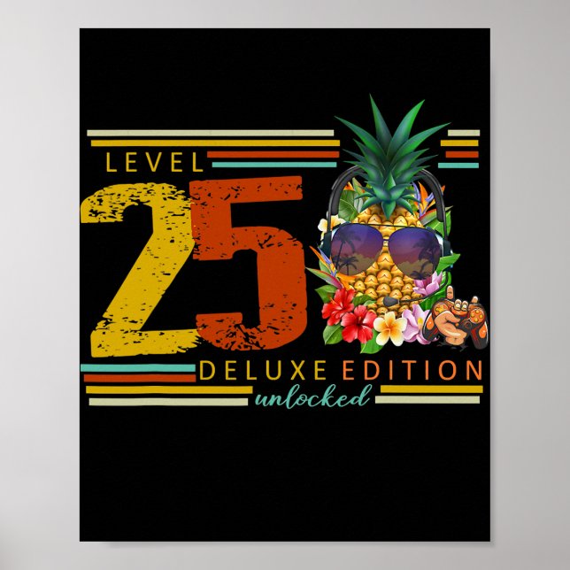 Póster Nivel desbloqueado cumpleaños 25 25 años jugando (Frente)