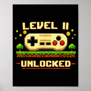 Póster Nivel divertido 11 desbloqueado videojuego cumplea