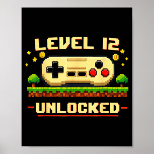 Póster Nivel divertido 12 desbloqueado videojuego cumplea