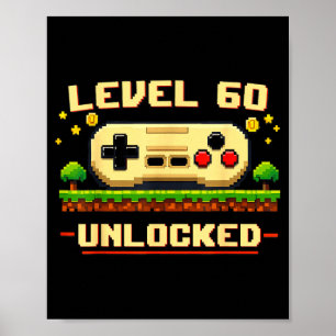 Póster Nivel divertido 60 desbloqueado videojuego cumplea