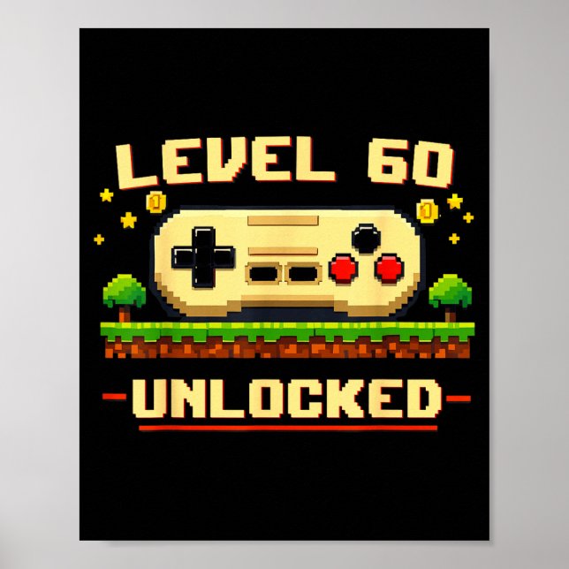 Póster Nivel divertido 60 desbloqueado videojuego cumplea (Frente)