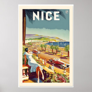 Póster Niza Francia Años 30 Estilo Vintage Playa de la Ri