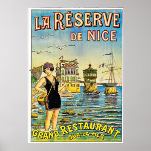 Póster Niza, Francia, mujer con traje de baño en la playa