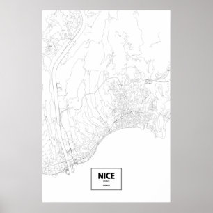 Póster Niza, Francia (negro sobre blanco)