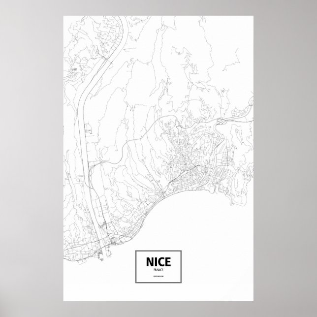 Póster Niza, Francia (negro sobre blanco) (Frente)