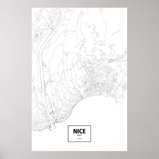 Póster Niza, Francia (negro sobre blanco)
