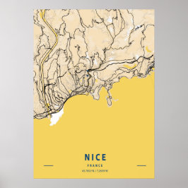 Póster Niza - Mapa de la ciudad amarilla de Francia