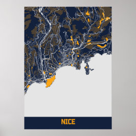 Póster Niza - Mapa de la ciudad de Bluefresh en Francia