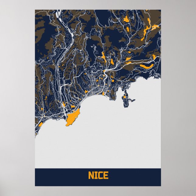 Póster Niza - Mapa de la ciudad de Bluefresh en Francia (Frente)