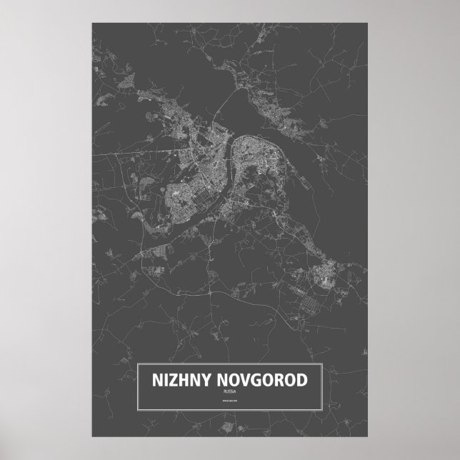 Póster Nizhny Novgorod, Rusia (blanco sobre negro) (Frente)