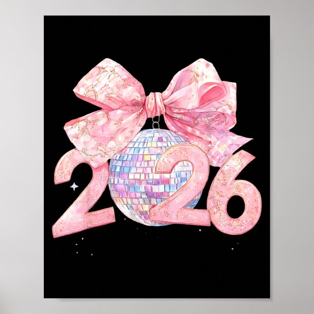Póster Nk Bow Coquette Disco Ball Happy New Year 2026  (Frente)