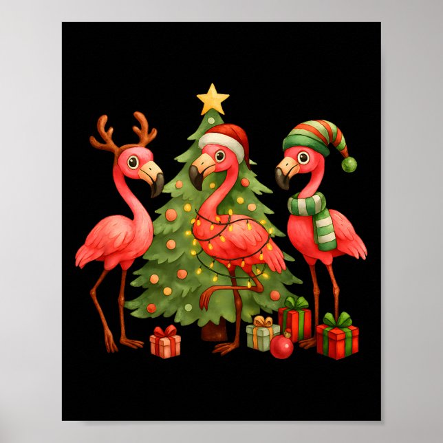 Póster Nk Christmas Flamingos _ Cute Holiday Tree &amp; D (Frente)