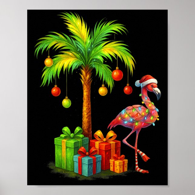 Póster Nk Flamingo Christmas Palm Tree Trocal Xmas  (Frente)