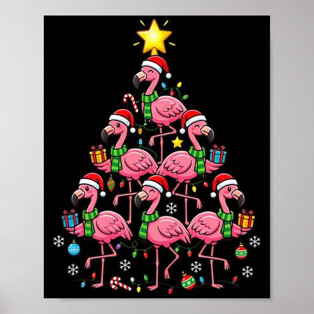 Póster Nk Flamingo Christmas Tree Santa Flamingo Holiday  (Frente)