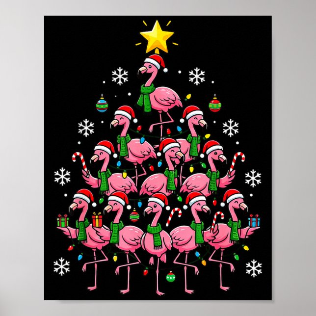 Póster Nk Flamingo Christmas Tree Santa Flamingo Holiday  (Frente)