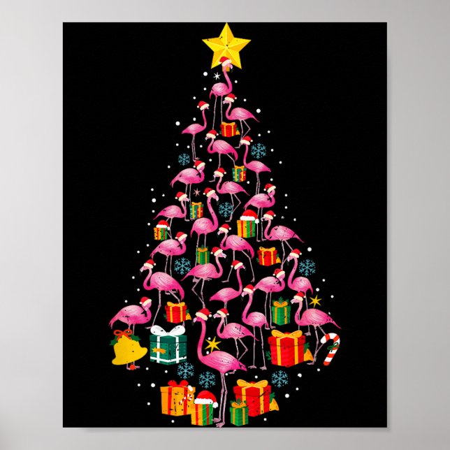 Póster Nk Flamingo Santa Merry Christmas Tree Lights Wome (Frente)
