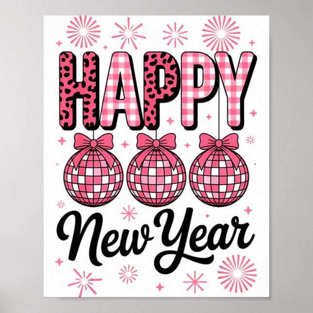 Póster Nk Happy New Year Disco Ball Leopard For Women Gir (Frente)