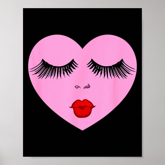 Póster Nk Lady Heart With Eyelashes Valentines Day Kiss  (Frente)