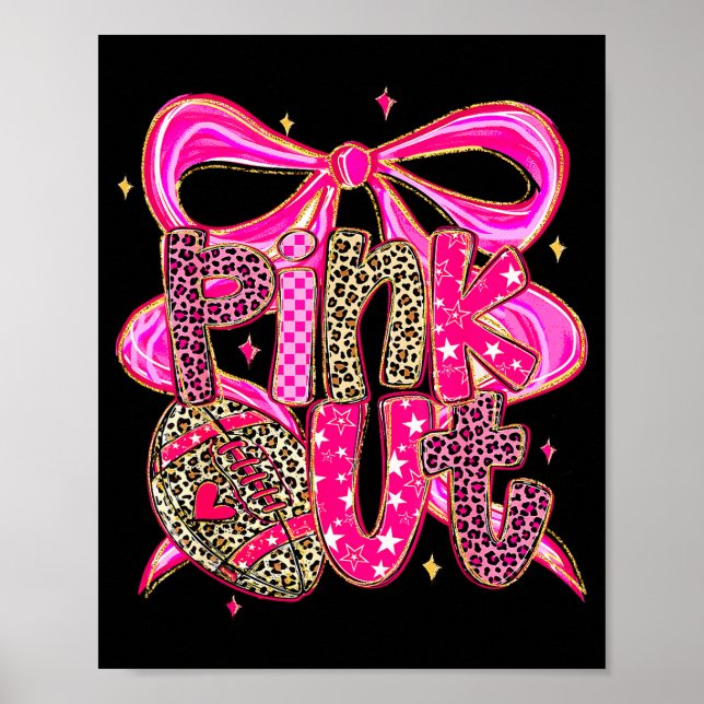 Póster Nk Out Breast Cancer Football Coquette Bow Mom Gir (Frente)