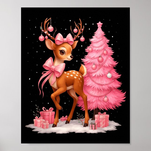 Póster Nk Reindeer Coquette Bow Christmas Tree Pajamas Gi (Frente)