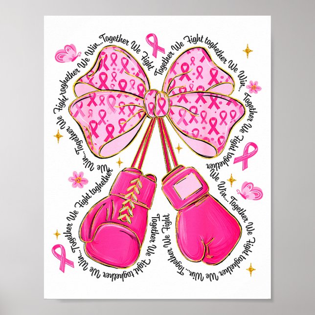 Póster Nk Ribbon Bow Boxing Gloves Breast Cancer Awarenes (Frente)
