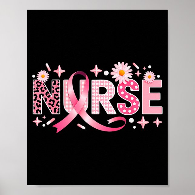 Póster Nk Ribbon Stethoscope Nurse Life Breast Cancer Awa (Frente)