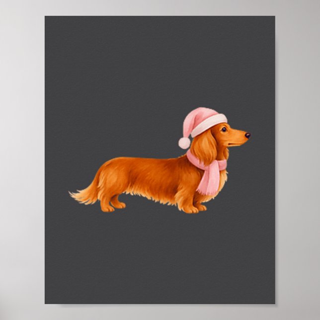 Póster Nk Santa Red Long Haired Dachshund Christmas  (Frente)