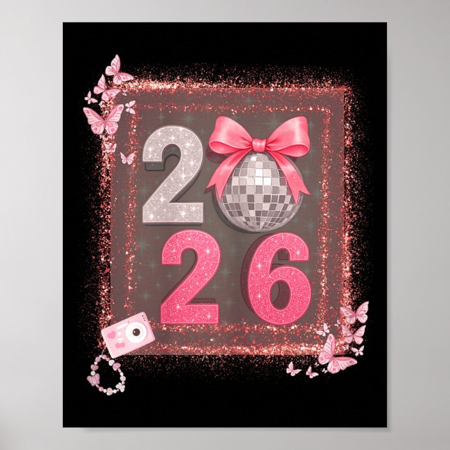 Póster Nk Sparkle Disco Bow 2026 Coquette Happy New Year  (Frente)