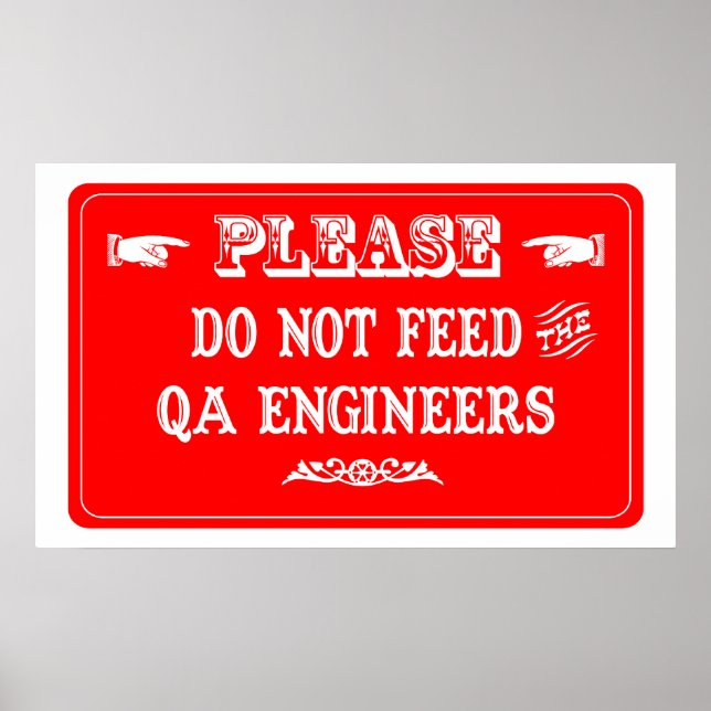 Póster No alimente a los ingenieros de QA (Frente)