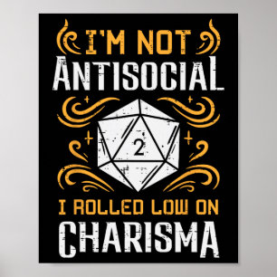 Póster No antisocial de bajo carisma divertido Rpg Gamer