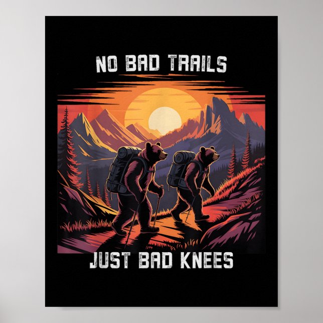 Póster No Bad Trails Just Bad Knees Retro Hiking Bears Fu (Frente)