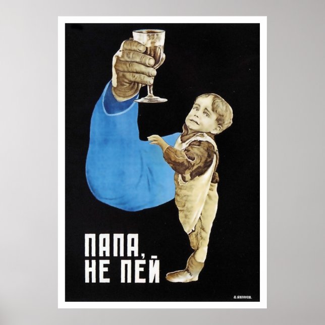 Póster No bebas, papá propaganda soviética anti-alcoholis (Frente)