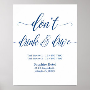 Póster No bebas y conduzcas Rótulo Boda en azul marino