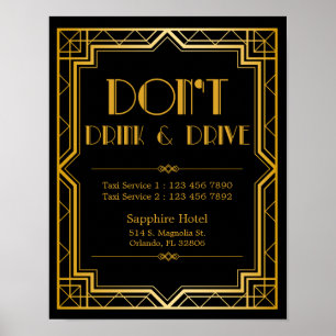 Póster No bebas y conduzcas Rótulo Boda   Gatsby Art Deco