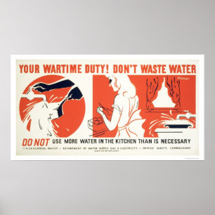 Póster No desperdiciar agua en la cocina WPA