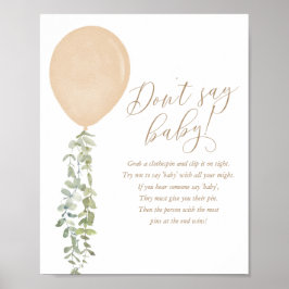 Póster No digan Baby Gold Balloon Neutral Baby Shower