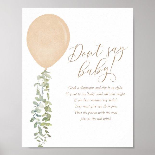 Póster No digan Baby Gold Balloon Neutral Baby Shower (Frente)