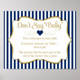Póster No digan juego de Baby Shower Navy Blue Gold Baby