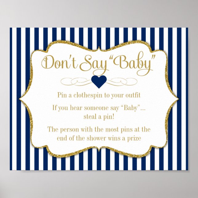 Póster No digan juego de Baby Shower Navy Blue Gold Baby  (Frente)
