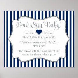 Póster No digan juego de Baby Shower Navy Blue Silver Boy
