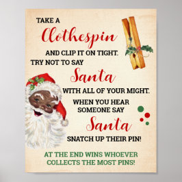 Póster No digan Rótulo de juego de Clothespin de Santa Na