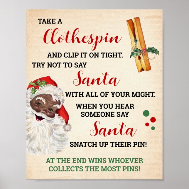 Póster No digan Rótulo de juego de Clothespin de Santa Na (Frente)