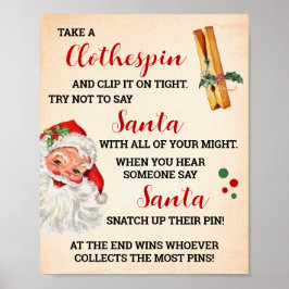 Póster No digan Rótulo de juego de Clothespin de Santa Na