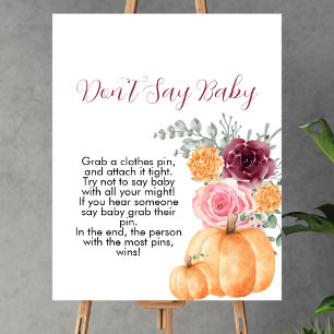 Póster No digas baby fall calabaza borgoña rosa floral